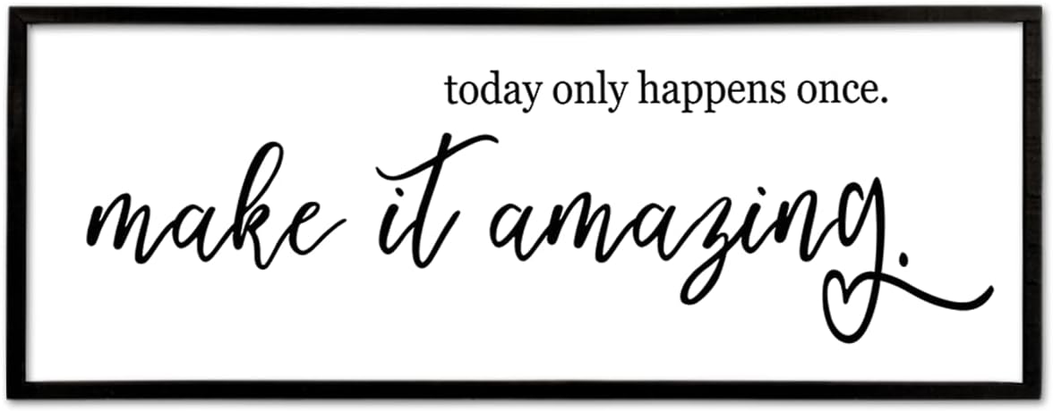 flowtorely Today Only Happens Once Make It Amazing Wall Decor 32"X12" Inspirational Quote Sign Large Vintage Wood Frame for Office Wall Hanging Art (Black)