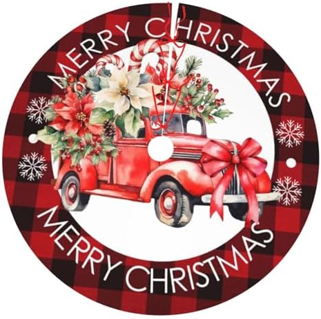 Buffalo Check Plaid Red and Black Plaid Christmas Vintage Red Truck 36 Inch Christmas Tree Skirt Carpet Mat Funny Party Decor Supplies for Xmas Halloween Ornament Decorations Occasion