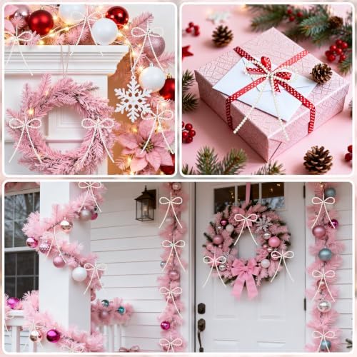 24 Pcs White Pearl Bow Ornaments for Christmas Tree Toppers Decor