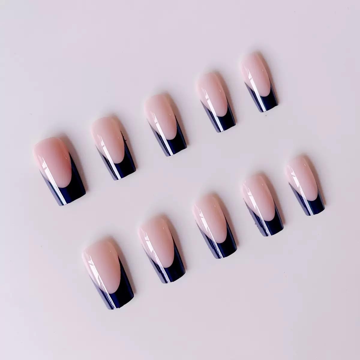 CTTHNBD Medium Press on Nails & Square Press on Toenails Set, Black French Tip Fake Nails Kit - for Women Manicure 48 Pcs