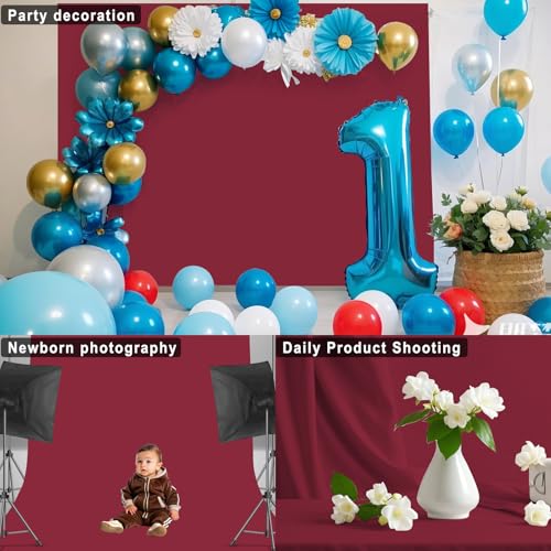 5x7ft Burgundy Cloth Photography Backdrop Solid Color Photo Background Video Props LY666 - color: Burgundy, size: 5X7 FT