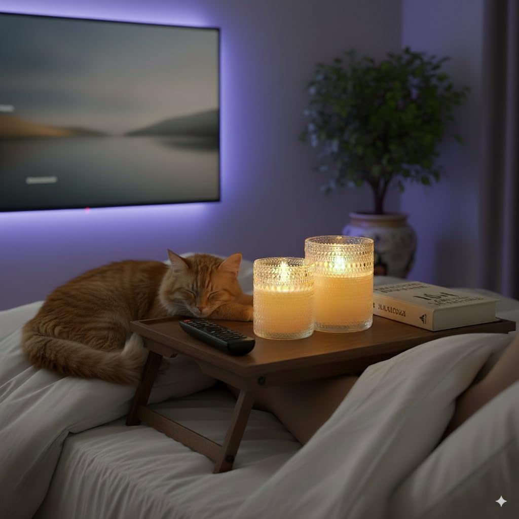 VENTA Realistic Glow Flameless Candles | Decorative Set of 2 in White Dotted Glass with Remote & Timer | Decorative Table Lamp