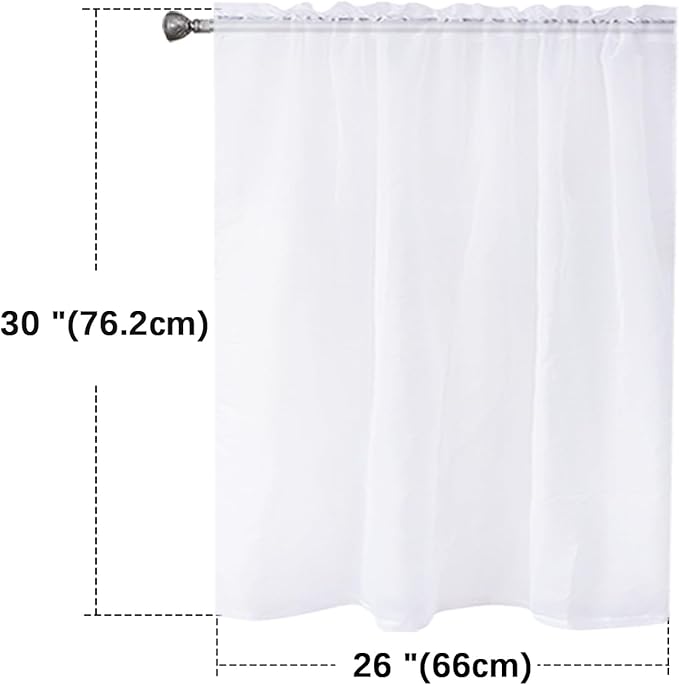 SpaceDresser White Kitchen Sheer Valance Curtains 30 Inch, Voile Sheer Cafe Curtains for Bathroom Farmhouse Country Light Filtering Short Window Curtain 1 Pair 2 Panels(White,26 W x 30 L)