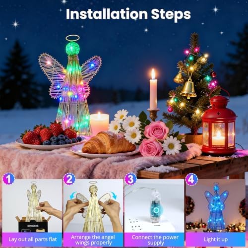 Christmas Tree Topper, 3D Gold Angel with Multi‑Color LED Lights, Smart APP Control and Music Sync Lighted Xmas Tree Topper for Indoor Home Desktop Decorations