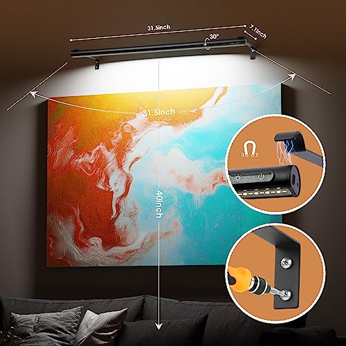 Battery Operated Wireless Picture Light，Rechargeable/Plugged in 31.5inch Painting Display Light,Remote Control Wall Lights with Three Modes and Timing for Art Frame (2 Black) - color: 2 Black