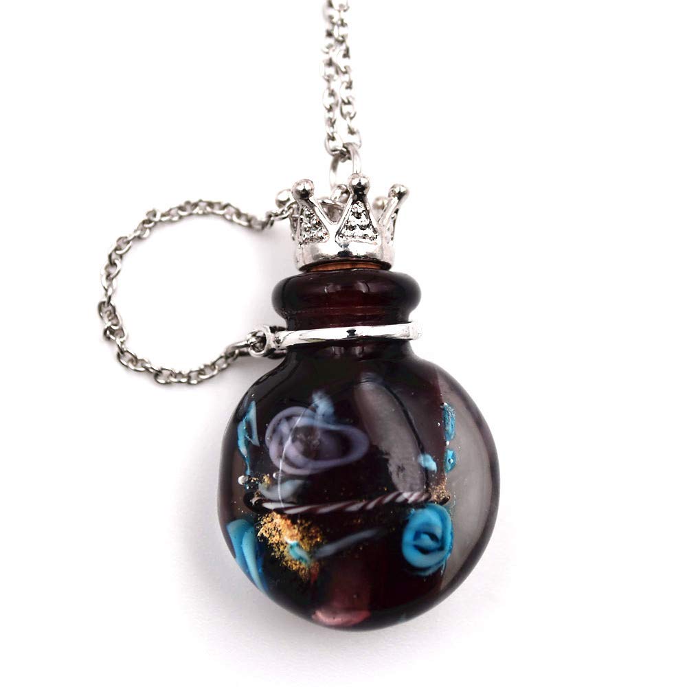 Stainless Steel Colored Glass Pendant Necklace Diffuser Perfume Pendant Aromatherapy Charms (Win red)