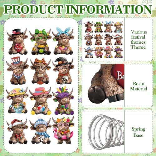 Gejoy 12 Pcs Interchangeable Seasonal Highland Cow Mini Tree Topper