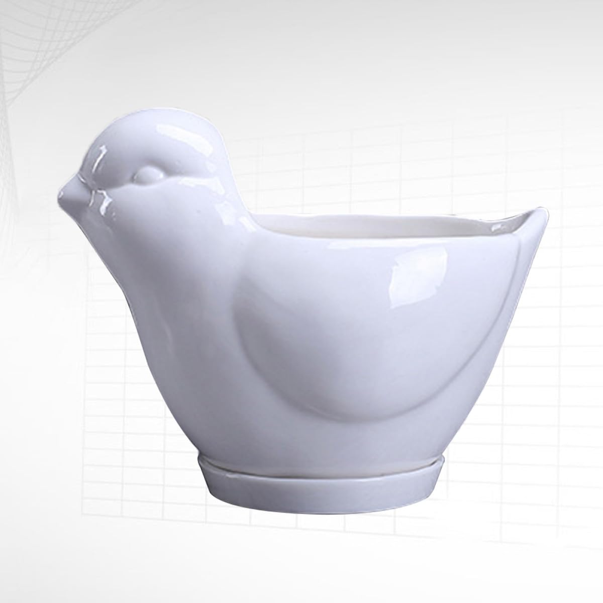 Yardwe Ceramic Bird Shape Succulent Plant Container with Tray Small White Flower Pot for Indoor Desktop Decor