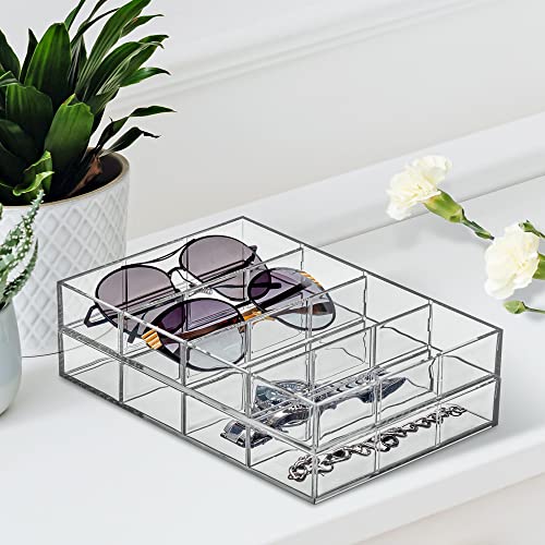 Amazing Abby - Soleil - 2-Pack Acrylic 4-Compartment Sunglass Organizer, Plastic Eyeglass Display Case, Transparent Jewelry Storage Tray, Clear Beauty Supply Holder, Great for Bedroom and Bathroom - style: 2-Pack