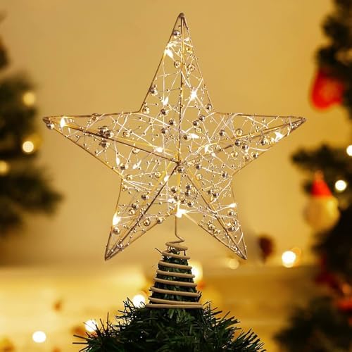 Noiclub Christmas Tree Topper Gold Beaded Star for 6-8FT Christmas Trees