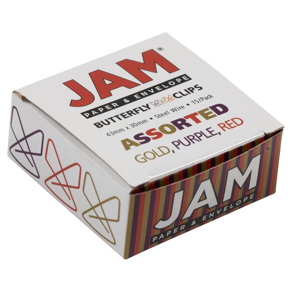 JAM PAPER Colorful Butterfly Clips - Assorted Paper Clamps - 15/Pack