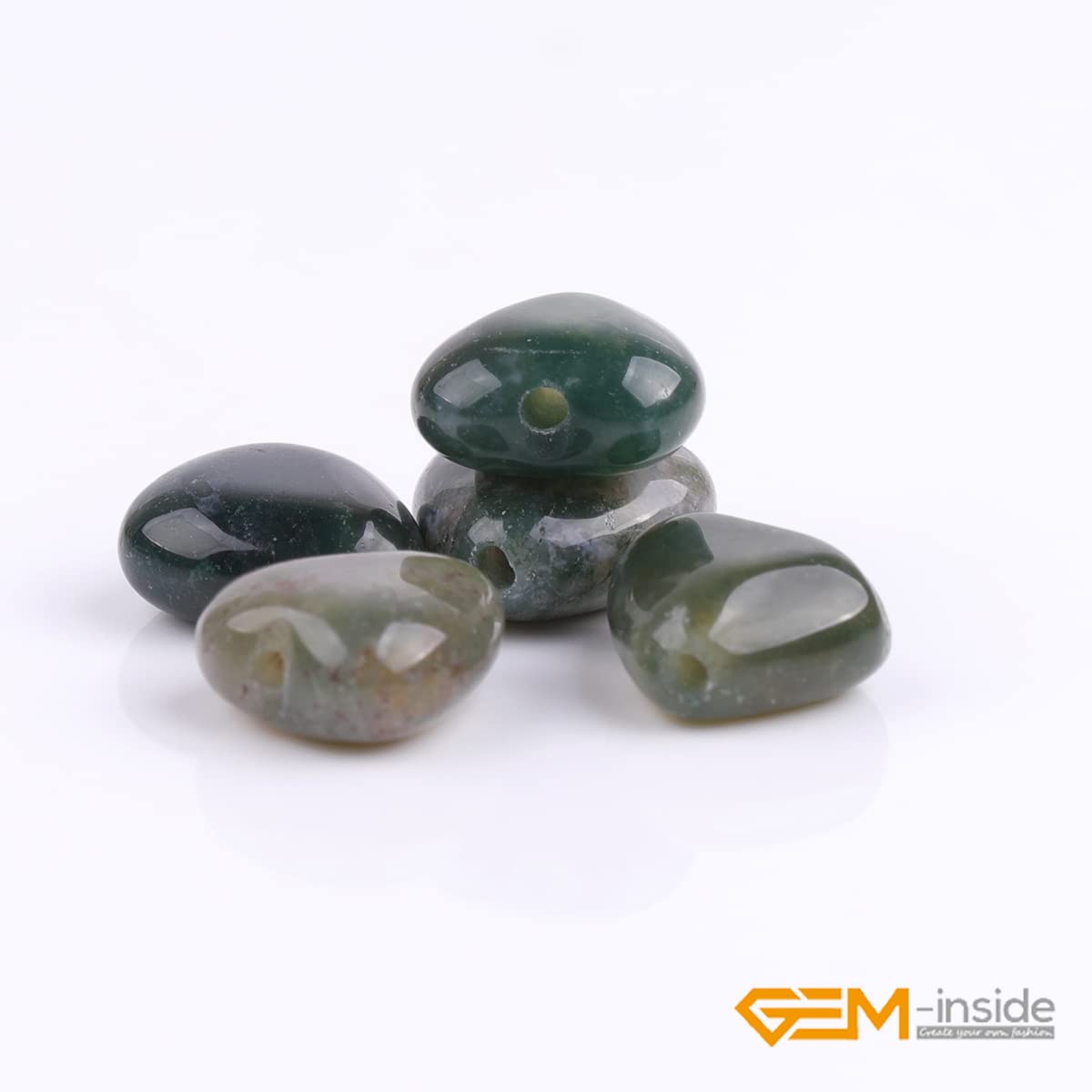 GEM-Inside 10mm Heart Charms Natural Green India Agate Gemstone Stone Beads for Jewelry Making Full 15" Strand Power Energy Healing Chakra Stone Beads