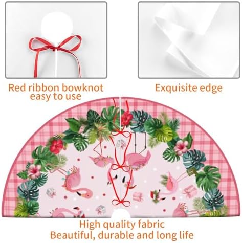 Pink Flamingos Christmas Tree Skirt 36 Inch Xmas Tree Mat Party Decor Supplies for Holiday Home Decorations