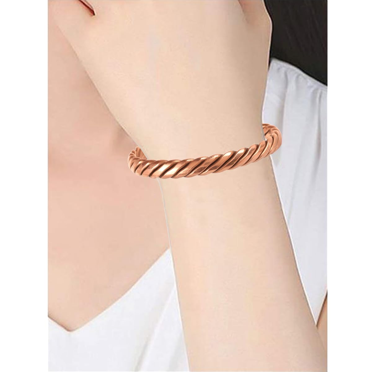 Touchstone Copper magnetic bracelet Tibetan style. Hand forged with solid and high gauge pure copper. Twisted rope look.