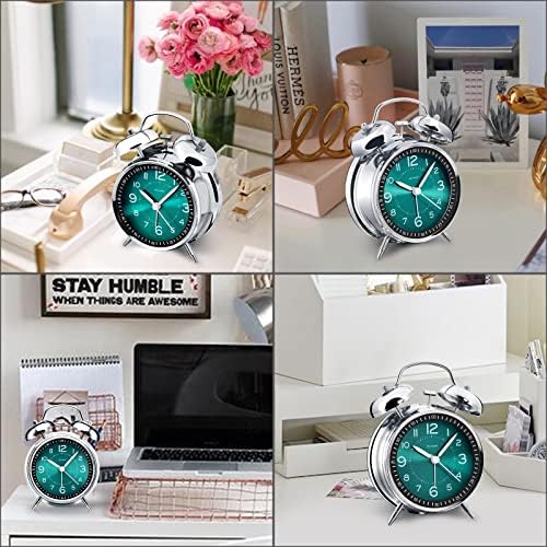 Peakeep Loud Alarm Clock for Heavy Sleepers Adults, Metal 4.5 Inches | Twin Bell Battery Operated Analog Alarm Clocks for Bedrooms Kids' Room Decoration (Peacock Green)