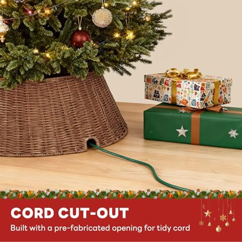 Sweetcrispy Christmas Tree Collar, Wicker Tree Collar for 6-9ft Trees, 4-Piece Wicker Base Cover, Handwoven & Durable for Holiday Decor, Decorative, Brown