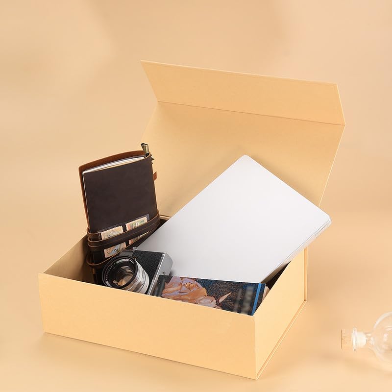 RayofSun Brown Gift Boxes with Magnetic Lids for Presents,13.7x9x4.3 inch Large Rectangle Collapsible Decorative Boxes, Bridesmaid Groomsman Proposal Box for Wedding,Christmas,Birthday(1PC)