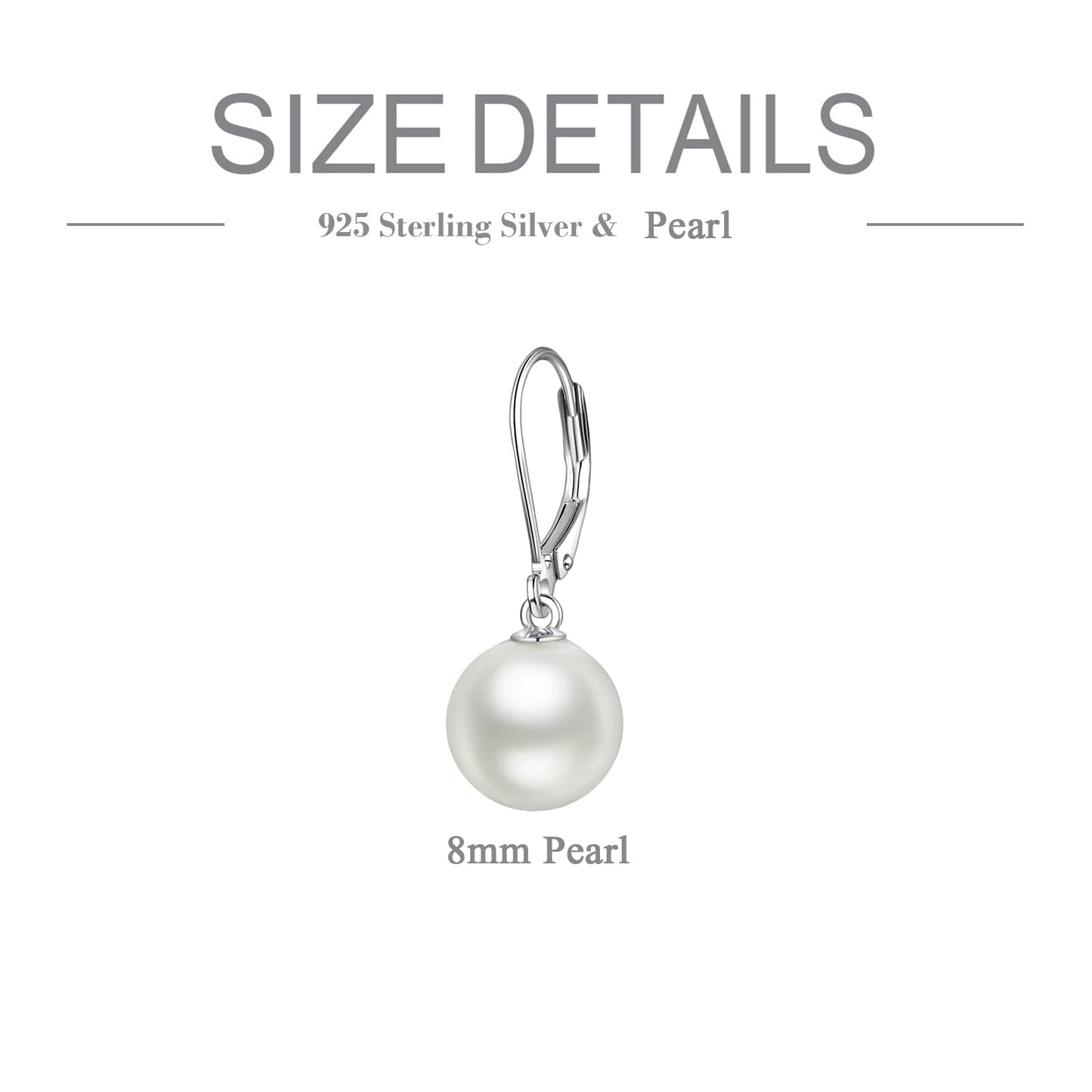 925 Sterling Silver Pearl Leverback Earrings Dangle Drop Jewelry Gifts for Women (Pearl)