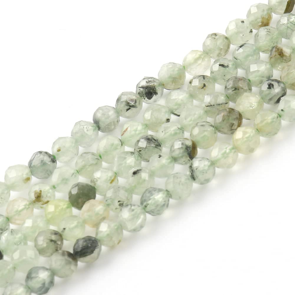 Song Xi 120pcs 3mm Natural Prehnite Gemstone Beads Faceted Round Loose Stone Beads for Jewelry Making
