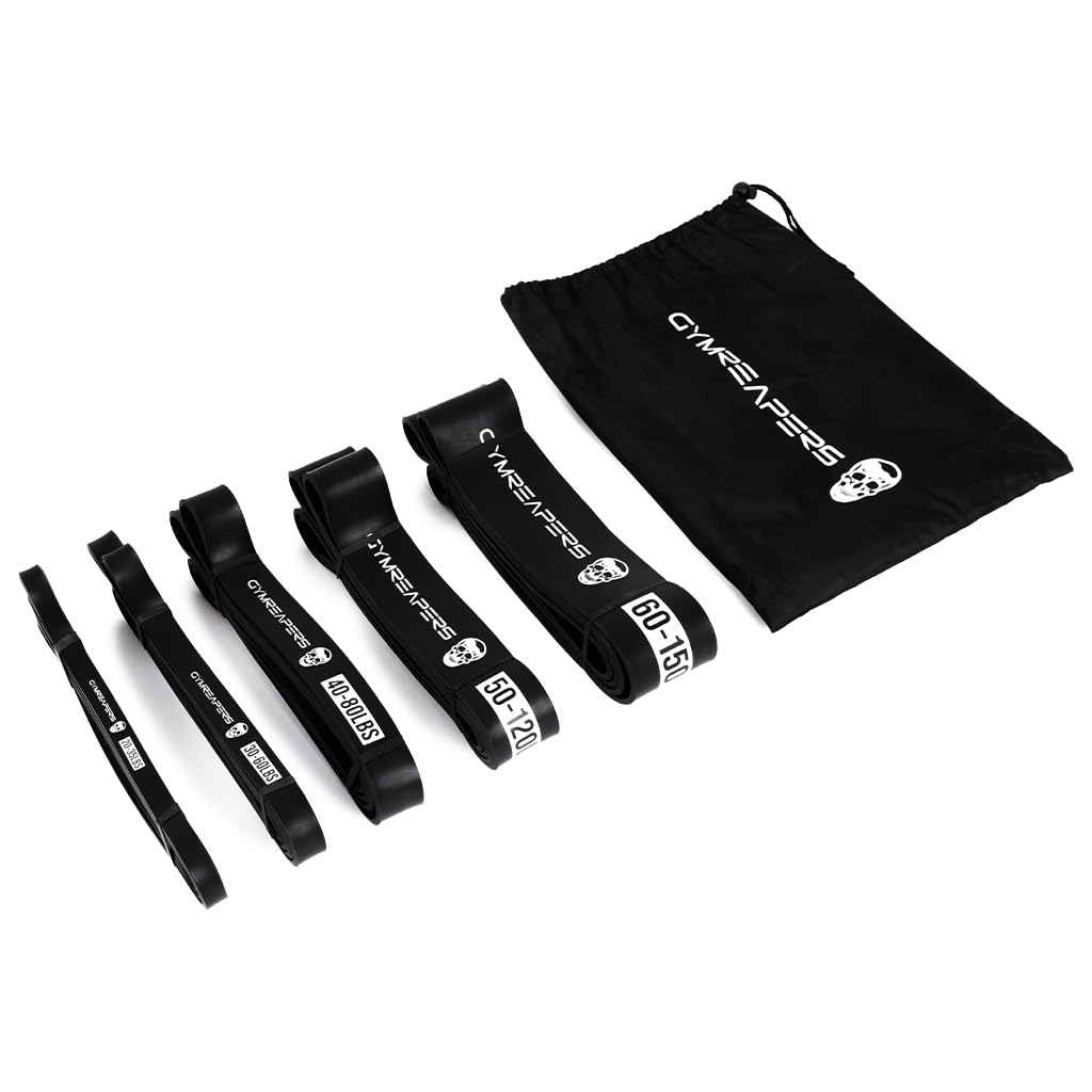 Gymreapers Resistance Bands for Working Out – Elastic Pull Up Exercise Assistance Bands Set for Powerlifting, Stretching, WOD, Strength Training – for Men & Women (5 Bands - Black Set)