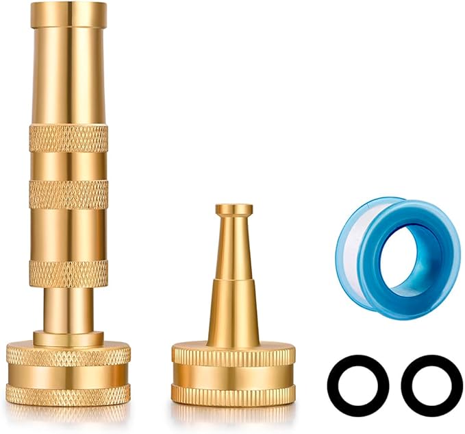 Brass Hose Nozzles, Heavy Duty Adjustable Twist Hose Nozzle & Jet Sweeper Nozzle 2 Pack