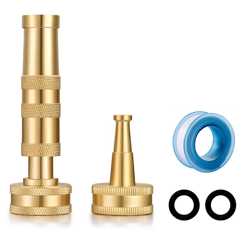 YELUN Brass Hose Nozzles, Heavy Duty Adjustable Twist Hose Nozzle & Jet Sweeper Nozzle 2 Pack