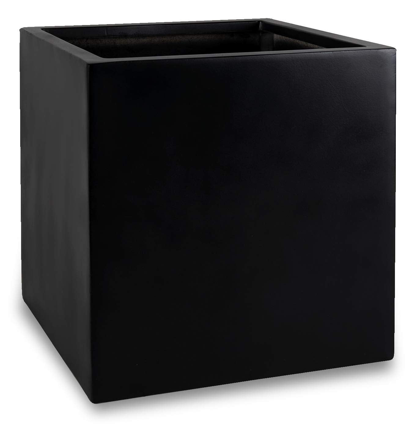 Black Square Planter Box Indoor Outdoor Flower and Tree Large Cube Planting Pot 16" X 16" - Fiberstone