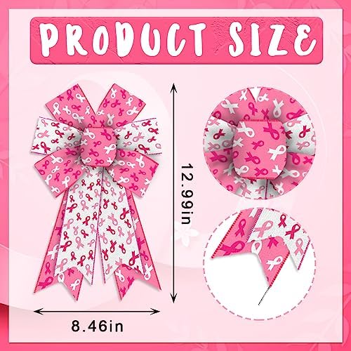 Estivaux 2 Pieces Breast Cancer Awareness Bows for Wreath, Breast Cancer Awareness Cheer Wreath Bows Pink White Burlap Bow Holiday Farmhouse Craft Bows for Front Door Home Tree Top Garden Supplies