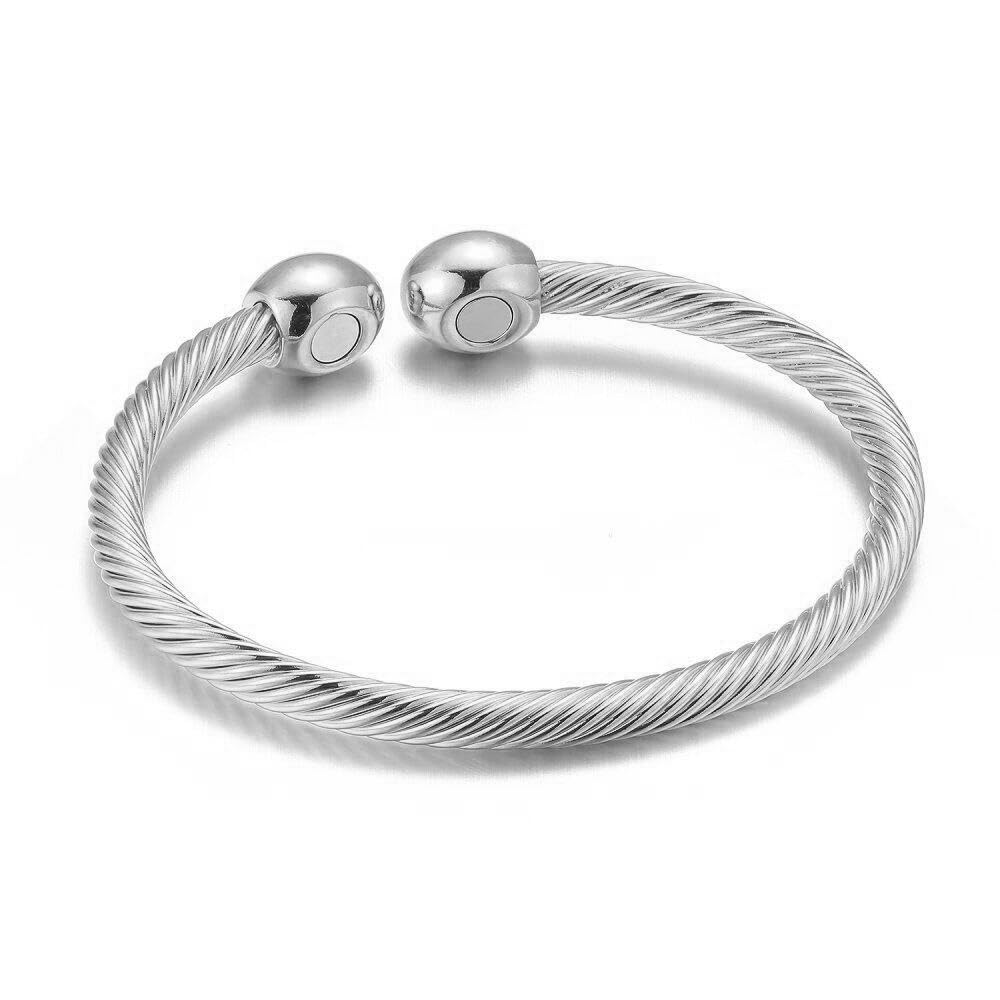 NewZenro Elegant Magnetic Bracelet Copper Magnets Bangle For Women Men Gifts for Father's Day (Silver)