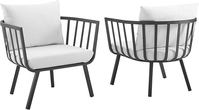 Modway Riverside Outdoor Furniture, Two Armchairs, Gray White
