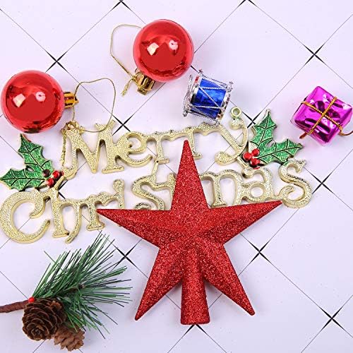 Aneco 4 Pieces 4 Inches Glitter Mini Christmas Tree Topper Mini Xmas Tree Topper Ornaments for Small Christmas Tree Decoration
