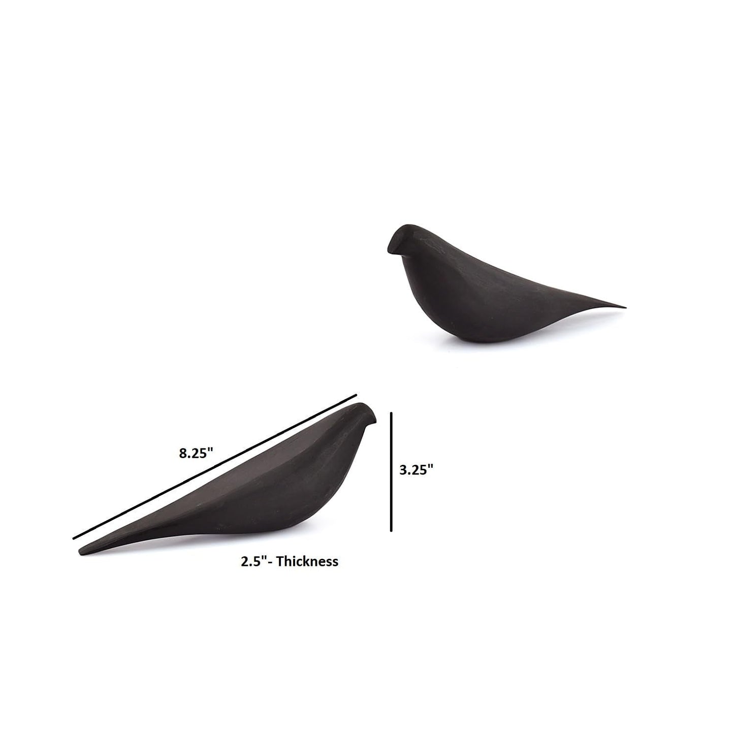 Kaizen Casa Statues Black Acacia Wood Bird Set of 2 Decorative Sculptures for Home Décor, Modern Black Bird Ornaments for Living Room, Office (8.25'' X 2.5'' X 3.25'')