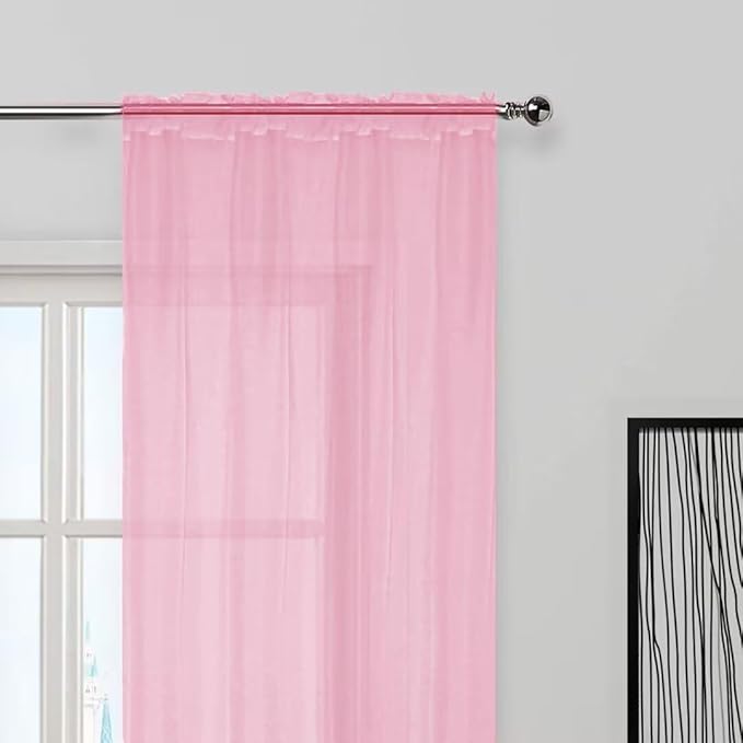 SpaceDresser Sheer Voile Window Treatment Rod Pocket Curtain Panels for Kitchen Bedroom Living Room Drapes Sunlight Filtering Privacy Semi Home Decor Assorted (Light Pink, 52 W x 72 L)