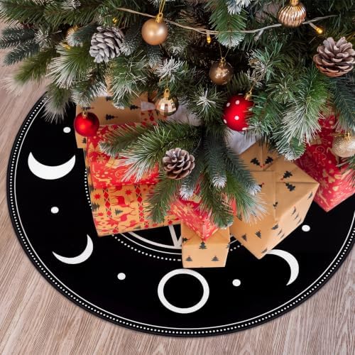Arrowbash 48 Inch Gothic Christmas Tree Skirt Black White Pentagram Spooky