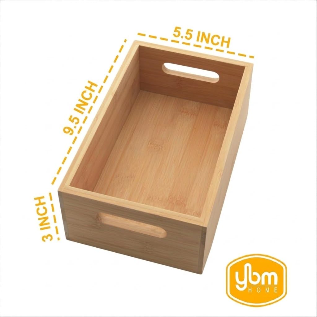 YBM Home Bamboo Storage Boxes without Handle, Organization Storage for Kitchen, Living Room, Bathroom, Office, Small