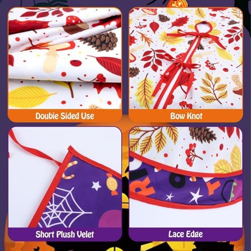 Fall Tree Skirt Halloween 36 Inch Reversible Thanksgiving Day Double Sided Print Mat Christmas Party Supplies for Home Tabletop Trees Holiday Decoration (Fall/Halloween)