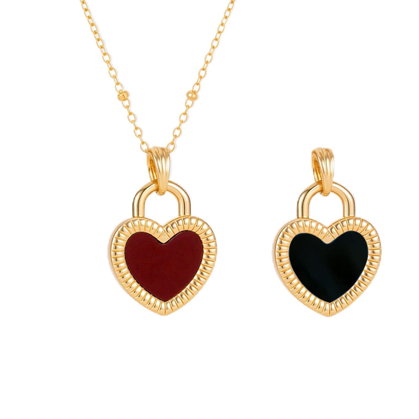 Milan Chiva Womens Heart Pendant Gold Necklace 14K Double Side Dainty Shell Statement Chain Jewelry MNS-1030BRD
