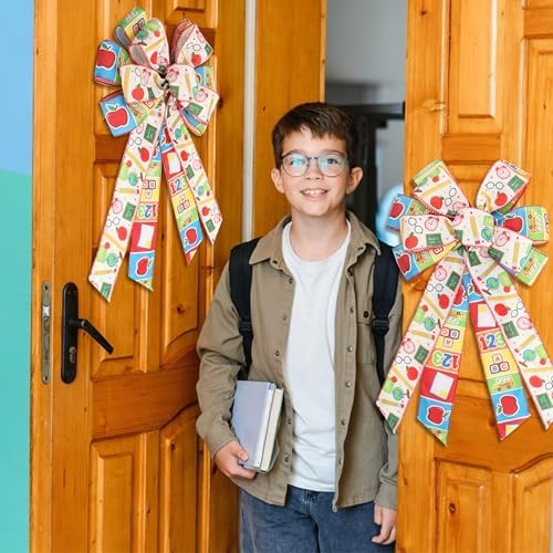 2PCS Large Back to School Wreath Bows for Front Door Bulletin Board Decor