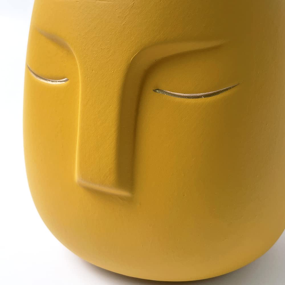 GeLive Head Succulent Plant Pot Ceramic Face Planter Modern Statue Flower Vase Windowsill Box with Drainage Hole Home Decoration Indoor Outdoor Container Gold Eyes (Yellow)