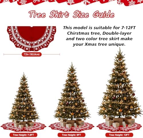 OurWarm 72 Inch Christmas Tree Skirt, Knit Tree Skirt for 7.5 ft Tree to 12ft Tree, Double Sided Large Knitted Tree Skirt Xmas Tree Skirts for Winter Indoor Holiday Party Christmas Tree Decorations