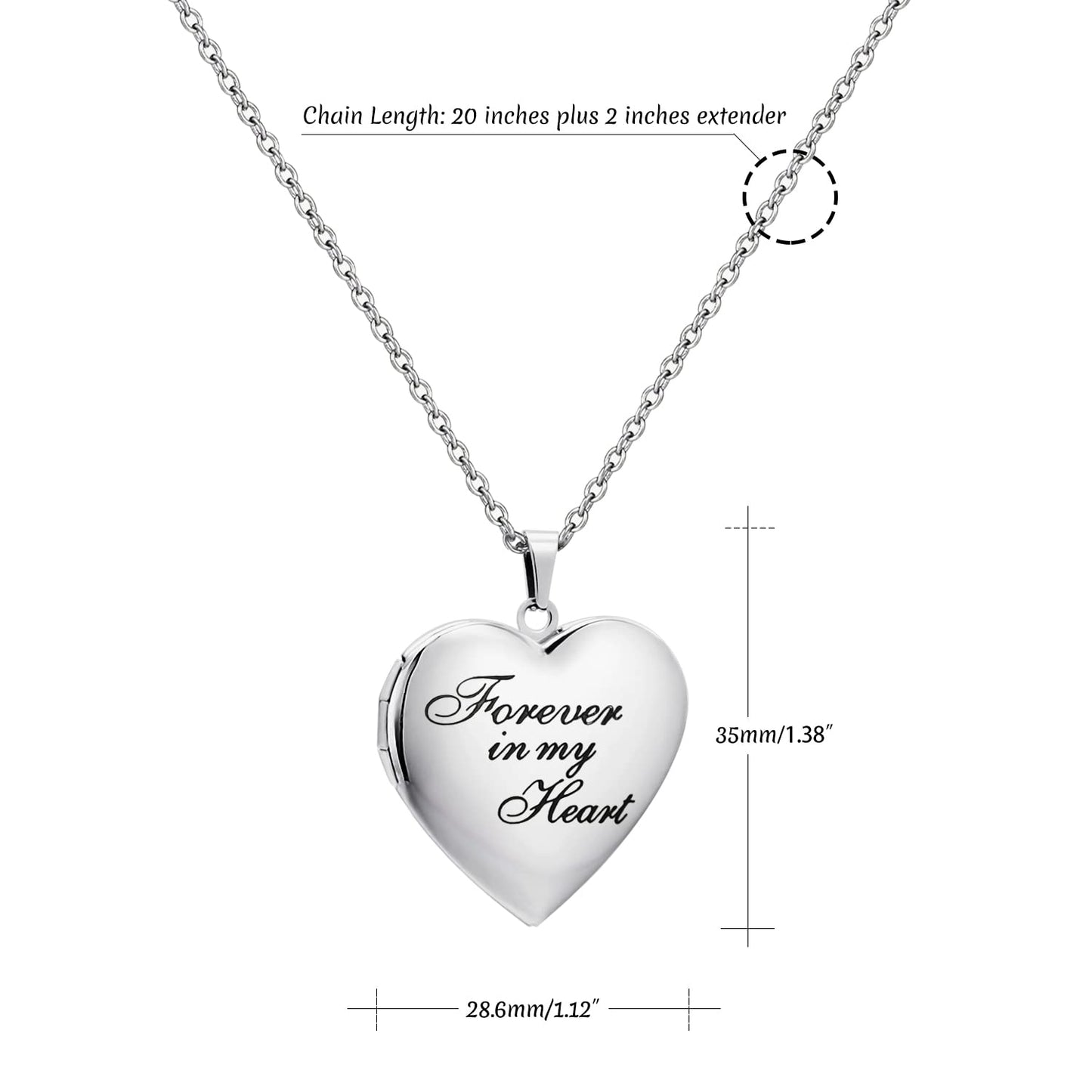 PHOCKSIN Forever In My Heart Custom Locket Necklaces Personalized Photo Heart Necklace with Picture Text & Symbols Engraved Customized Gifts for Women