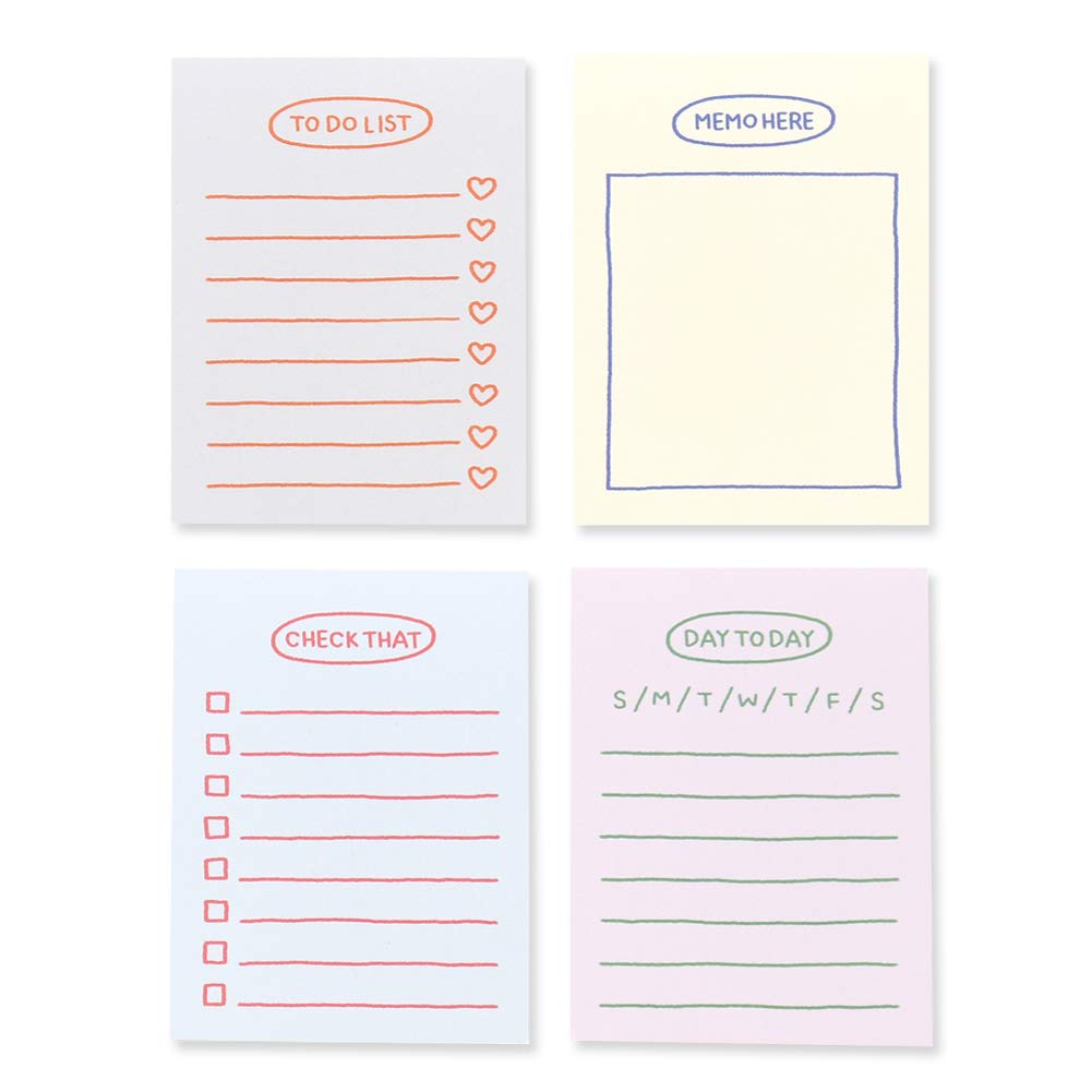 Monolike Memopad Sketch Planning design SET - 4 Packs, 4 Different Designs, 100 Sheets Per Pad, Total 400 Sheets, Note pads, Writing pads, 3.15 x 4.17 Inches