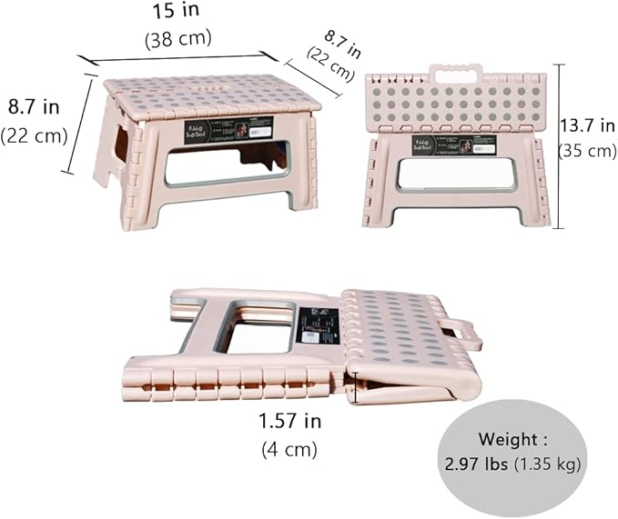 Folding Step Stool - 9" Height - Holds up 300 Lbs Lightweight Foldable Stepping Stool is Sturdy Enough to Support Adults & Safe Enough for Kids. Skid Resistant and Open with one flip