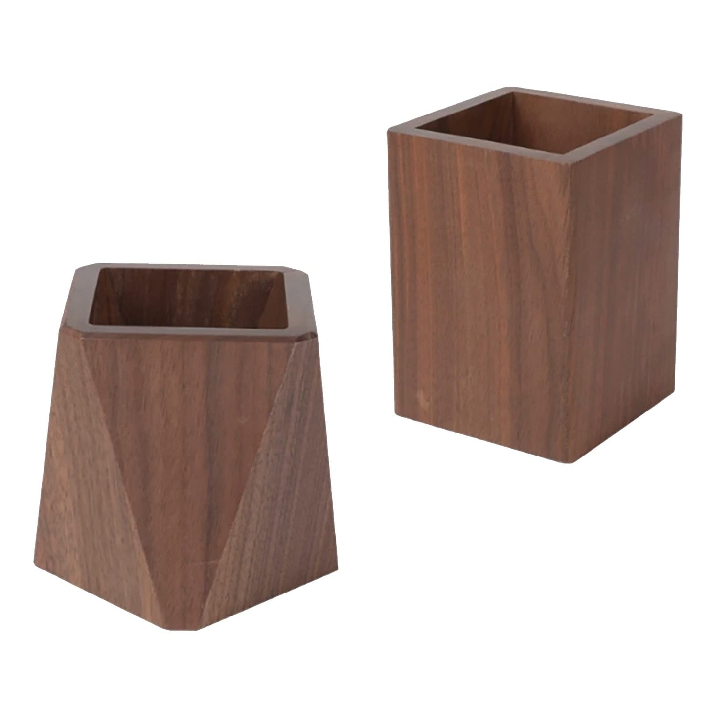 Soseelnee Black Walnut Wooden Pencil Box, Multiple-Use Desk Writing Stationary Organizer Wood Pen Holder Cups Office School Supplies Storage (Square Shape)