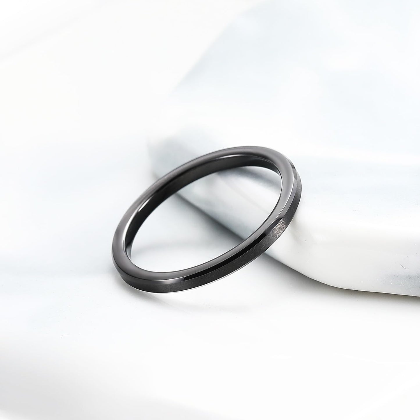 King Will 2mm Black Tungsten Men's Wedding Band - Brushed Matte Finish, Beveled Polished Edge, Comfort Fit Size 11