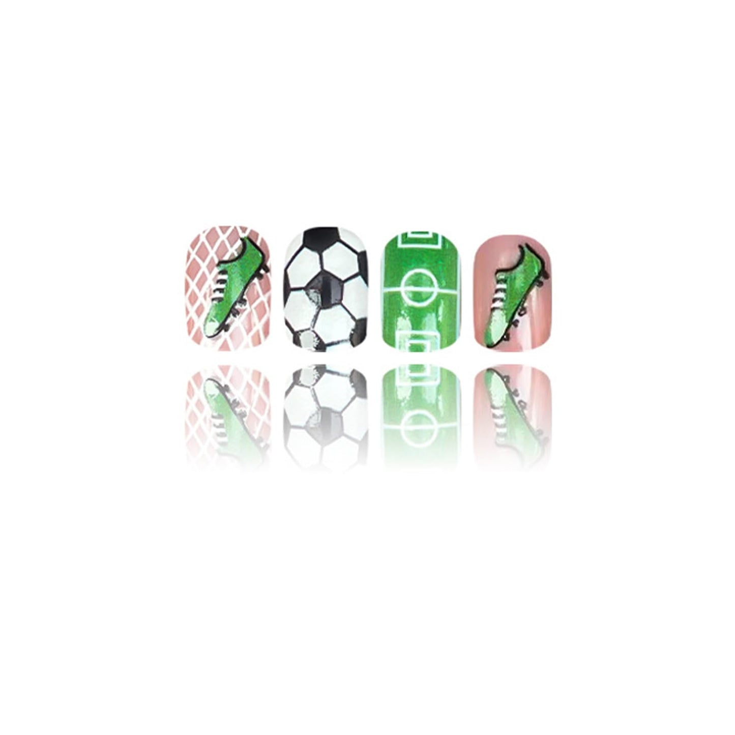 Green Soccer Theme Press on Nails Short Square Fake Nails Green Football Field False Nails Football Boots Acrylic Stick on for Women Girls Soccer Manicure Decoration 24Pcs