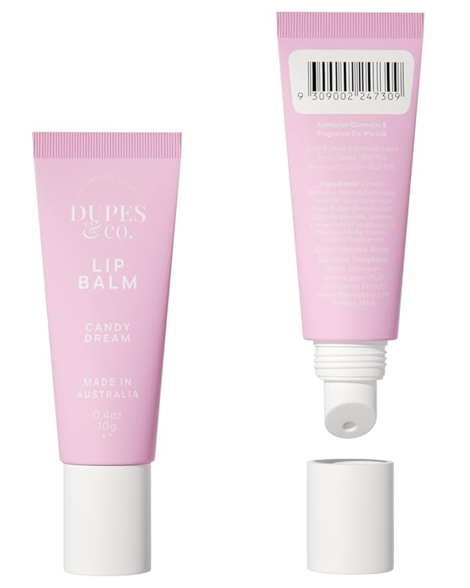 Dupes & CO. Lip Balm 2-Pack Candy Dream & Bubblegum Bliss – Hydrating, Moisturizing, Vegan, Cruelty-Free, Sweet Fruity Flavored Duo for Soft, Nourished Lips – 2 x 0.4 oz