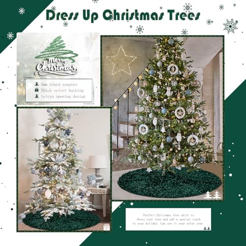 36 Inches Sequins Christmas Tree Skirt Emerald Green Small Velvet Tree Skirts Mats for 4ft Xmas Tree Decorations Living Room