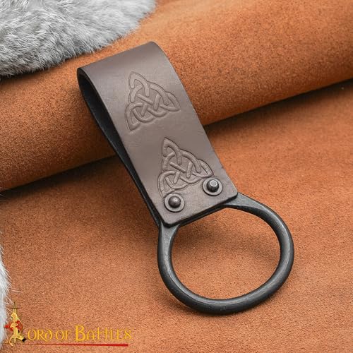Lord of Battles Medieval Genuine Leather Axe Frog | Axe Holster with Belt Loop | Waist Holder for Axes, Tools - color: Celtic Design :- Brown
