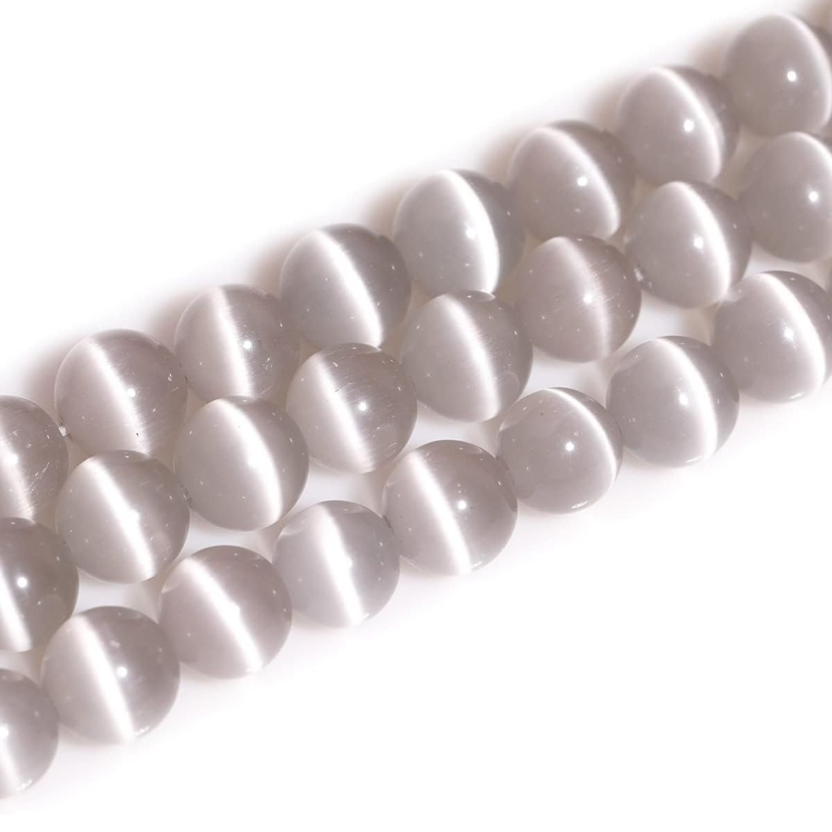 HAAMIIQII 8mm Silver Gray Cat Eye Glass Round Crystal Stone Loose Gemstone Beads for Jewelry Making Bracelets Necklaces Earrings Crafts (45-50pcs)